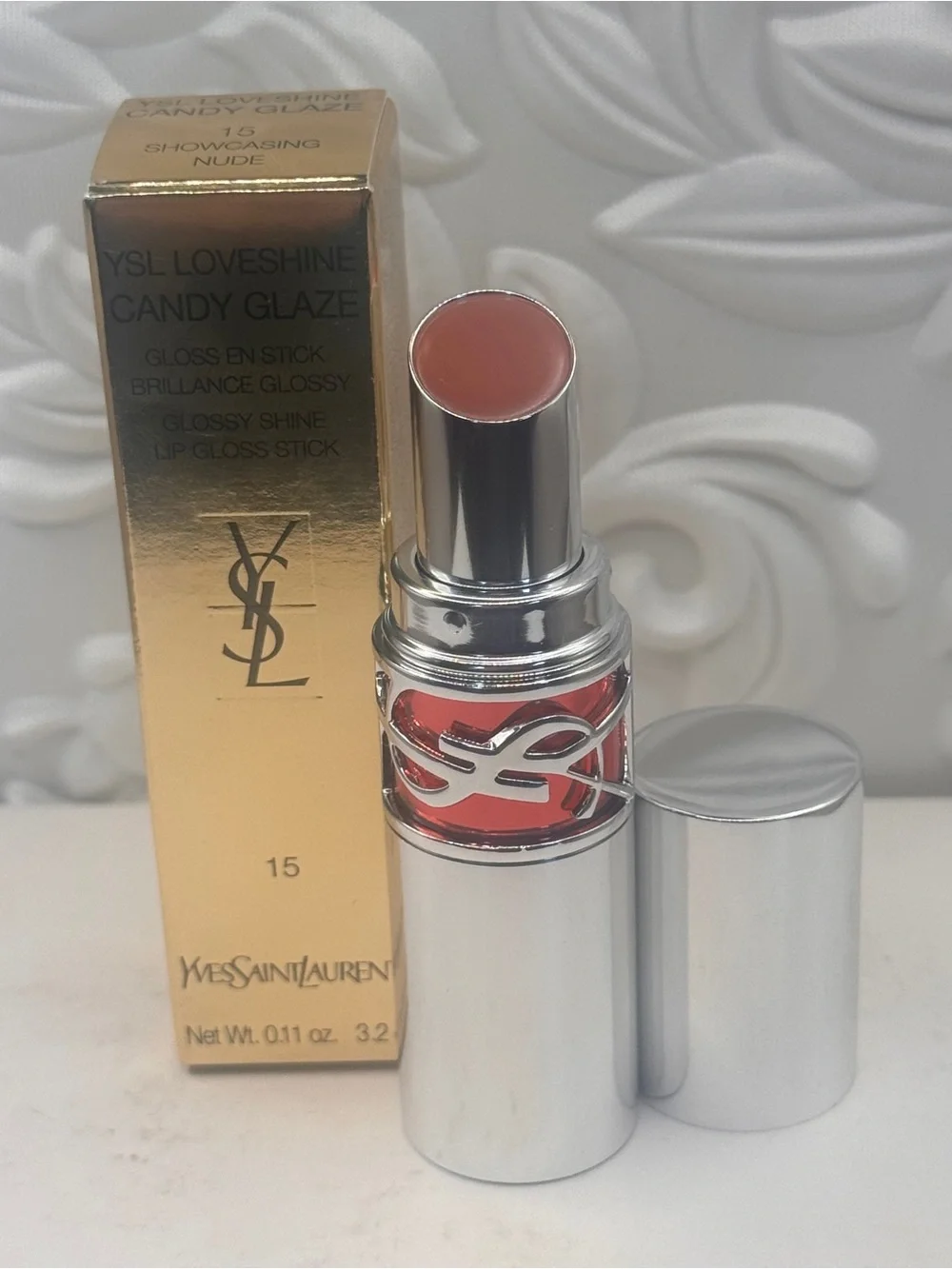 Ysl love shine candy glaze glossy shine lip gloss stick ‘15 showcasing nude’